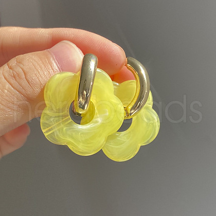 Flower Stainless Steel Acrylic Hoop Earrings FS-WGEB331-03-1