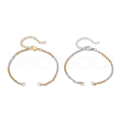 2Pcs 2 Colors Two Tone 304 Stainless Steel Textured Cable Chain Bracelet Making AJEW-JB01339-1