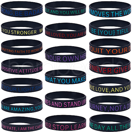 20Pcs 20 Style Motivational Quotes Silicone Cord Bracelets Wristbands BJEW-WH0020-51B-1
