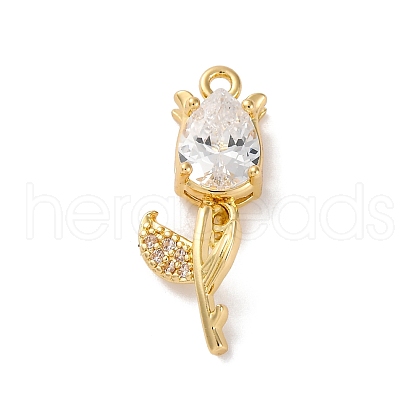 Ion Plating(IP) Brass Micro Pave Cubic Zirconia Tulip Pendants KK-U042-02G-01-1
