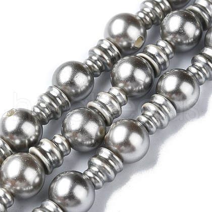 Shell Pearl 3-Hole Guru Beads Strands G-K149-53B-1