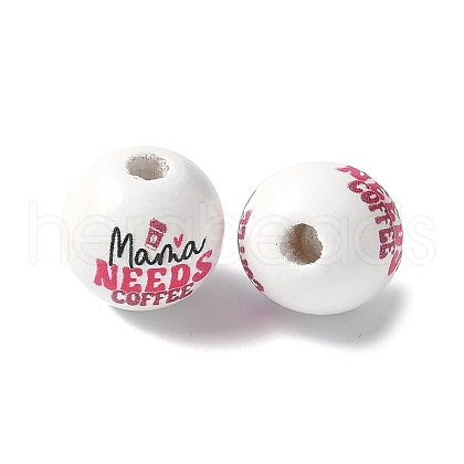 Mother's Day Theme Printed Wood European Beads WOOD-F016-06-1