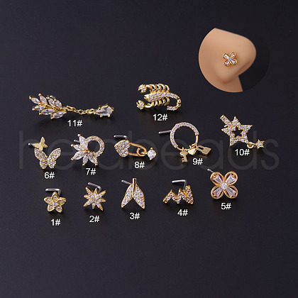 316L Surgical Stainless Steel Clear Cubic Zirconia Flower L-Shaped Nose Rings WG9E417-07-1