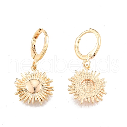 Brass Sunflower Dangle Leverback Earrings for Women EJEW-N012-65-1