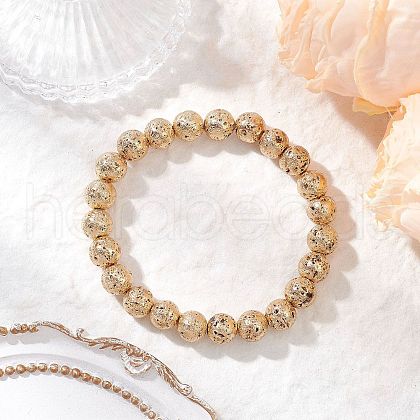Electroplated Natural Lava Rock Round Beads Stretch Bracelets for Women Men BJEW-JB11982-01-1