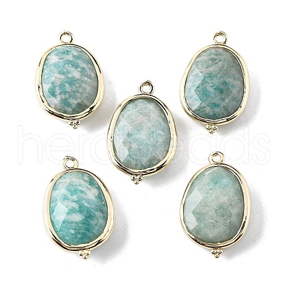 Natural Amazonite Faceted Oval Connector Charms G-H323-02G-12-1