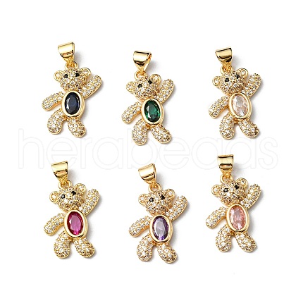 Rack Plating Brass Micro Pave Cubic Zirconia Pendants KK-P235-05G-1