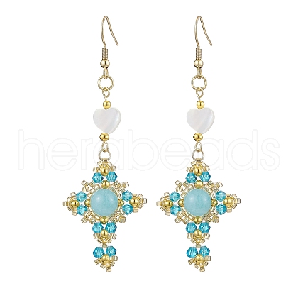 Natural Mixed Stone & Glass Seed Beads Dangle Earrings for Women EJEW-MZ00213-02-1