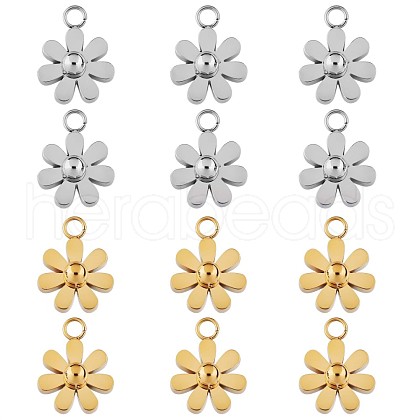 12Pcs 430 Stainless Steel Small Flower Pendants JX238A-1