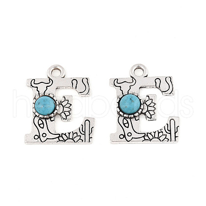 Synthetic Turquoise & Alloy Pendants PALLOY-H146-01AS-E-1