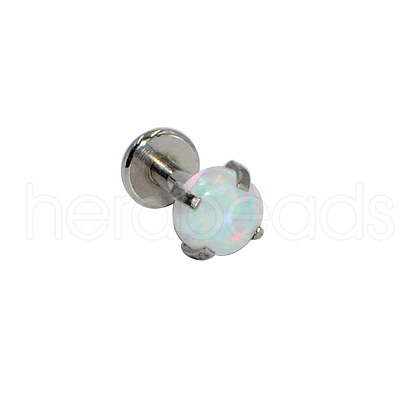 304 Stainless Steel White Synthetic Opal Internally Threaded Labrets For Women Men WGF4990-58-1