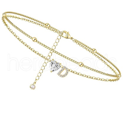 Heart & Letter Brass Crystal Rhinestone Charm Double Layer Anklets FS-WG6749C-04-1