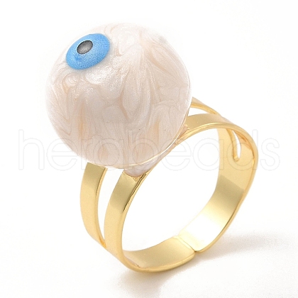 Enamel Round with Evil Eye Beaded Open Cuff Ring RJEW-E069-03G-04-1