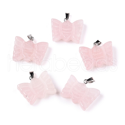 Natural Rose Quartz Carved Butterfly Pendants G-N342-01F-1