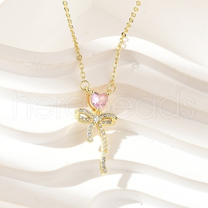 Brass Micro Pave Cubic Zirconia Pendant Necklaces NJEW-S441-03C-G-1