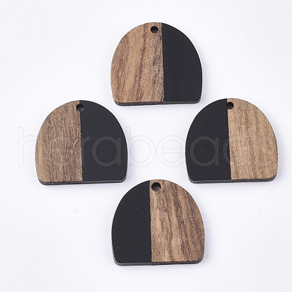 Resin & Walnut Wood Semi Circle Pendants RESI-T035-07A-1