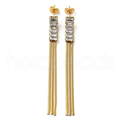 Ion Plating(IP) Cubic Zirconia Dangle Stud Earrings EJEW-D083-02G-1