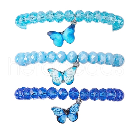 Electroplated Faceted Rondelle Glass Beaded Stretch Bracelet Sets BJEW-JB10482-1