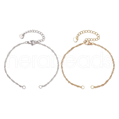 2Pcs 2 Colors 304 Stainless Steel Singapore Chain Bracelet Making AJEW-JB01306-1