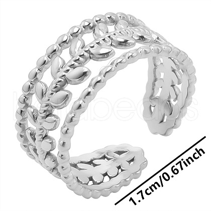 Stainless Steel Leaf Cuff Ring for Unisex RG0849-1-1