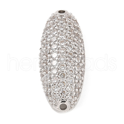 Rack Plating Brass Micro Pave Clear Cubic Zirconia Oval Connector Charms KK-A234-016P-1