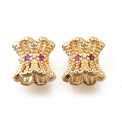 Brass Micro Pave Magenta Cubic Zirconia Beads KK-M318-24G-02-1