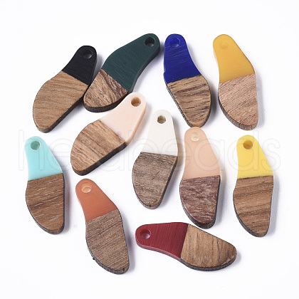 Opaque & Transparent Resin & Waxed Walnut Wood Pendants RESI-T035-09-1