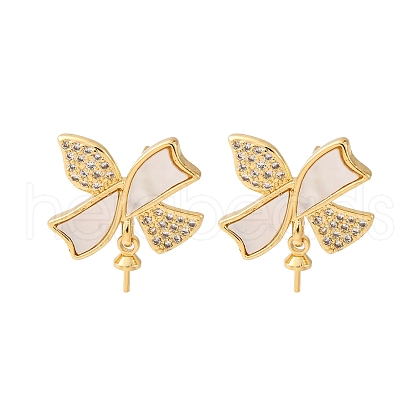Brass Micro Pave Cubic Zirconia Shell Stud Earrings Findings KK-D363-04G-1