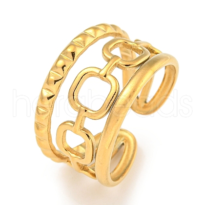 Ion Plating(IP) 304 Stainless Steel Ssquare Chain Open Cuff Ring for Women RJEW-A043-28G-1