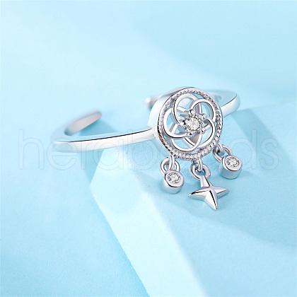 925 Sterling Silver Micro Pave Cubic Zirconia Cuff Rings WG15AAD-01-1