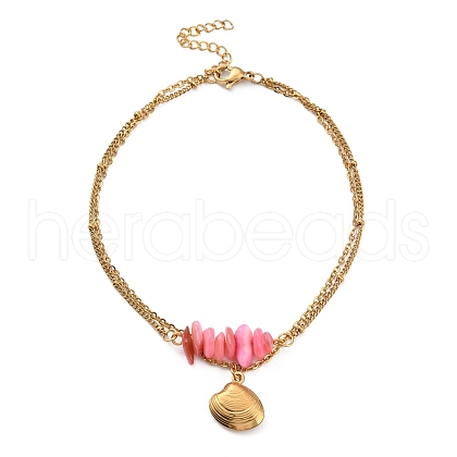Dyed Natural Shell Chips Charms Anklet AJEW-G049-01G-03-1