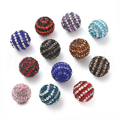 Stripe Pattern Polymer Clay Rhinestone Beads CLAY-NH0001-01-1
