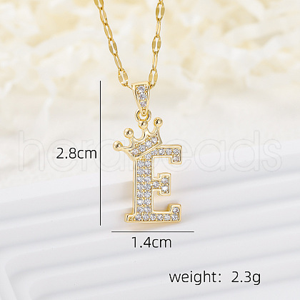 Brass Micro Pave Clear Cubic Zirconia Crown Initial Pendant Necklaces FS-WGD727C-05-1