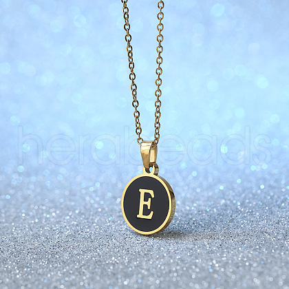 Alloy Black Enamel Flat Round with Letter Pendant Necklaces for Women WG4B845-05-1
