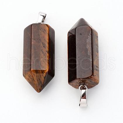 Brass Natural Tiger Eye Pendants G-O160-03F-1