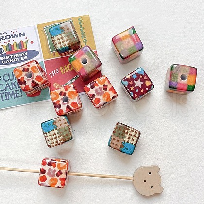 Winter Theme Printed Opaque Acrylic Beads OACR-U008-01B-04-1