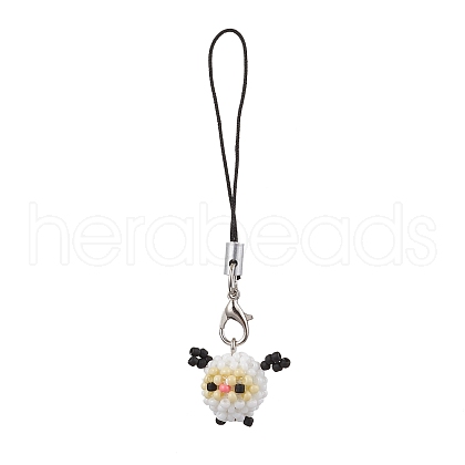 Sheep Glass Seed Beads Charms Mobile Straps HJEW-MZ00117-1