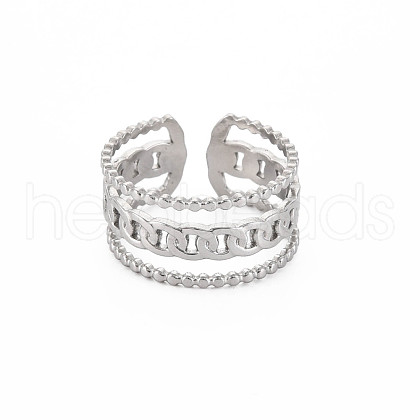 Non-Tarnish 304 Stainless Steel Curb Chain Shape Open Cuff Ring for Women RJEW-S405-228P-1