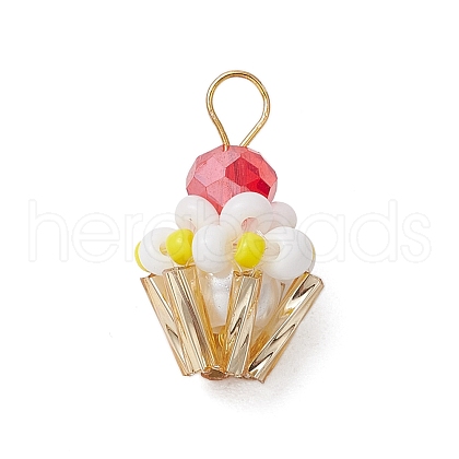 Glass Seed Beaded Cupcake Pendants PALLOY-MZ00581-06-1