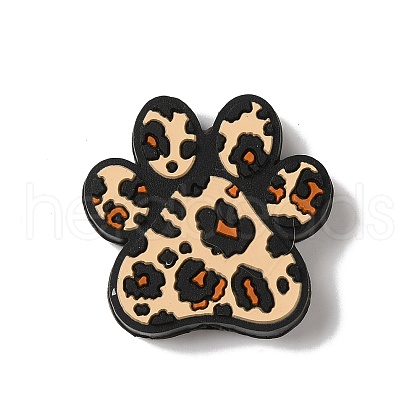 Paw Print with Leopard Print Pattern Silicone Focal Beads SIL-G011-01B-1