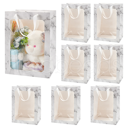 Folding Marble Print Paper Gift Bags with Handle and Plastic Visible Window ABAG-WH0038-53-1