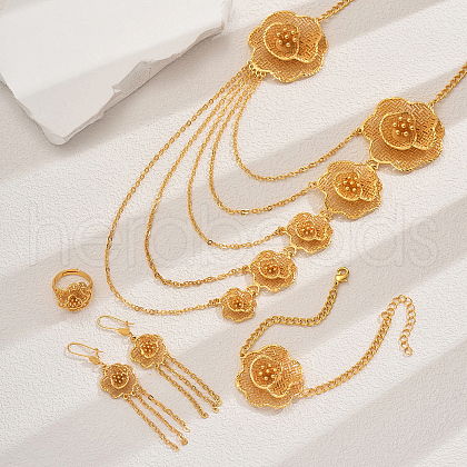 Elegant Alloy Flower Bracelets & Earrings & Necklaces & Rings Set for Women's Wedding Party VN7733-1
