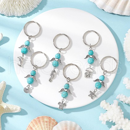 Tibetan Style Alloy Synthetic Turquoise Angel Keychains KEYC-JKC01216-1