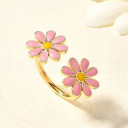 Brass Enamel Cuff Rings for Women RJEW-Q008-14G-01-1