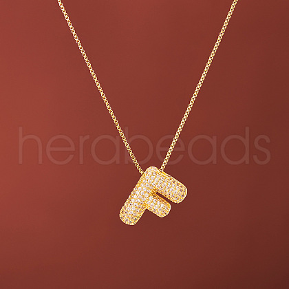 Brass Micro Pave Clear Cubic Zirconia Initial Pendant Necklaces for Women FS-WGDC51D-06-1
