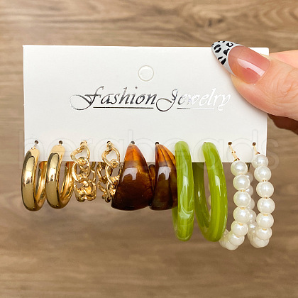 5 Pairs Alloy Hoop Earring Sets WG6DB3C-33-1