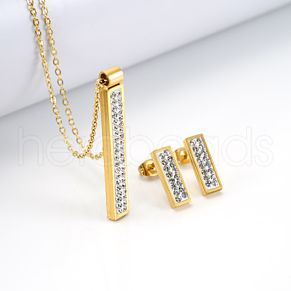 Rectangle 304 Stainless Steel Rhinestone Pendant Necklace & Stud Earring FS-WGB5AF5-03-1