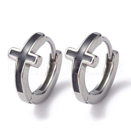 Non-Tarnish 316 Stainless Steel Cross Hoop Earrings for Men Women EJEW-C045-02-1