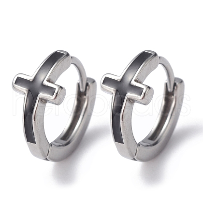 316 Stainless Steel Cross Hoop Earrings for Men Women EJEW-C045-02-1