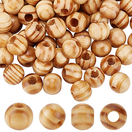 Olycraft 120Pcs Pinewood Large Hole European Beads WOOD-OC0003-81A-1